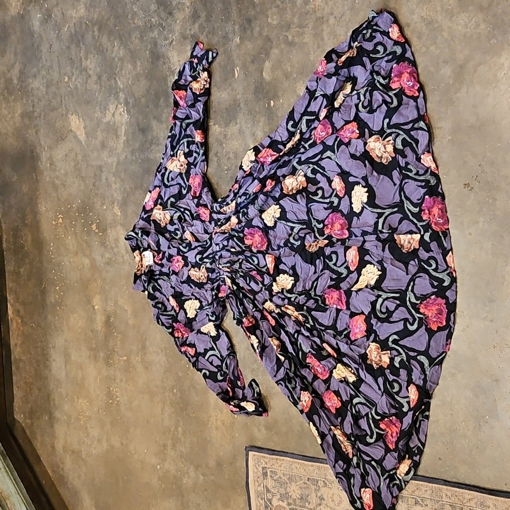 Vintage 90's Together! Rayon Black Purple Rayon Full Skirt Floral Dress Size 6